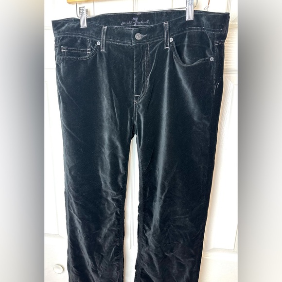 7 FOR ALL MANKIND Flynt Velvet Velour Pants Black Bootcut Flare Mid High Rise - Picture 4 of 10